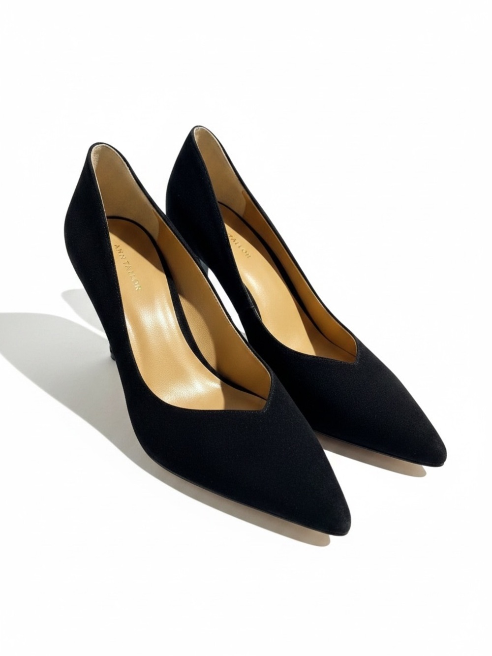 Ann Taylor Classic Black Pointy Toe Leather Suede Pump Heels Size 7